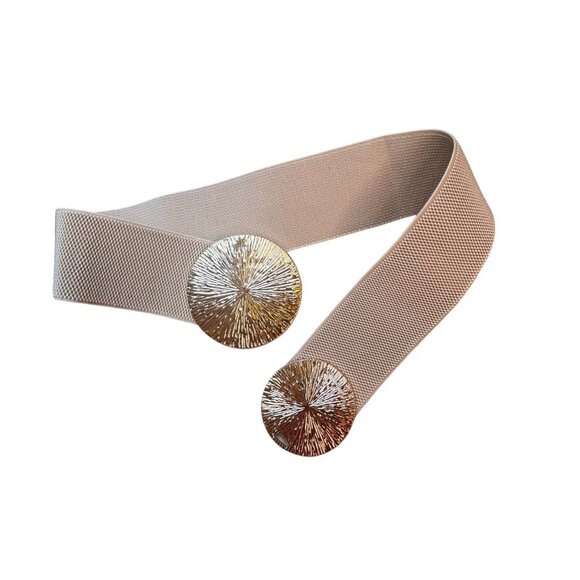 2/$30 NEW Elastic Wide Deep Beige Corset Waist Belt Metallic Snap Buckle Cinched - Picture 4 of 7